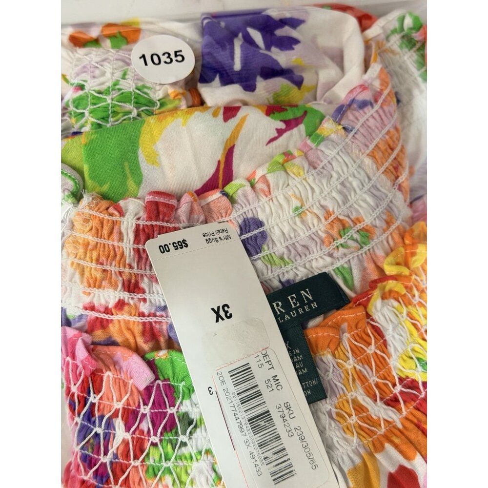 NWT LAUREN RALPH LAUREN Womens Floral Colorful Shirt Top 3XL Smocked Sleeve - Picture 4 of 9